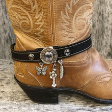 Load image into Gallery viewer, Leather boot bracelet featuring crystal concho and charms