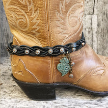 Load image into Gallery viewer, Mystery braid boot bracelet with patinated copper embellishments
