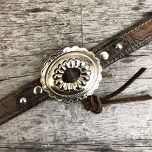 Load image into Gallery viewer, Traditional style concho on embossed leather boot bracelet
