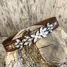 Load image into Gallery viewer, Crystal banded boot bracelet with distressed espresso leather