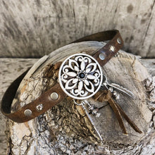Load image into Gallery viewer, Dream catcher concho, crystals & charms styled on a slim boot bracelet