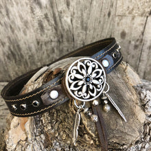 Load image into Gallery viewer, Dream catcher concho and crystals on a espresso leather strap