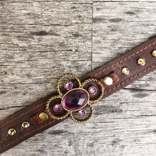 Load image into Gallery viewer, Espresso leather boot bracelet featuring crystal concho and crystal spots