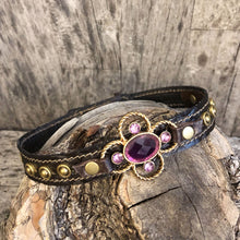 Load image into Gallery viewer, Bison textured leather boot bracelet with crystal concho and crystal spots