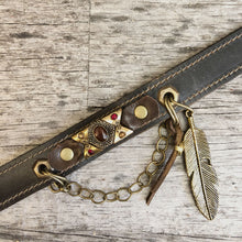 Load image into Gallery viewer, Leather boot bracelet accented with vintage cabochon beads, crystals and charms