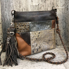 Load image into Gallery viewer, Small Leather Patchwork Tote with Buffalo Hide