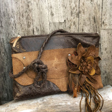 Load image into Gallery viewer, Convertible Cross Body Clutch with Hand Scutlpted Leather Flowers