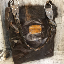 Load image into Gallery viewer, Rustic Leather and Cow Hide Bag with Braided Strap