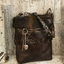 Load image into Gallery viewer, Rustic Leather and Cow Hide Bag with Braided Strap
