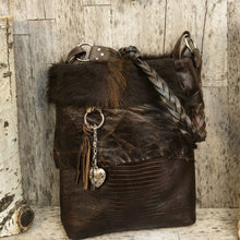 Load image into Gallery viewer, Rustic Leather and Cow Hide Bag with Braided Strap