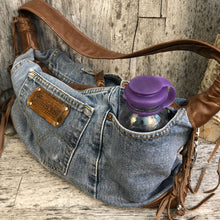 Load image into Gallery viewer, Denim and Leather Hobo Style Bag