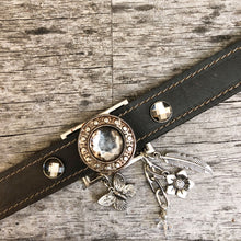 Load image into Gallery viewer, Leather boot bracelet featuring crystal concho and charms
