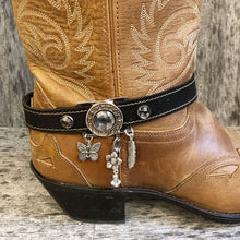 Load image into Gallery viewer, Leather boot bracelet featuring crystal concho and charms
