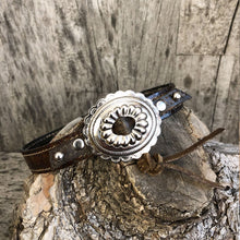 Load image into Gallery viewer, Traditional style concho on embossed leather boot bracelet
