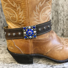 Load image into Gallery viewer, Square berry crystal concho on wide espresso leather boot bracelet

