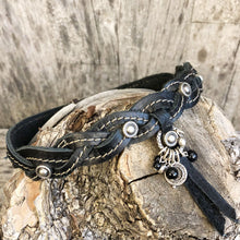 Load image into Gallery viewer, Mystery braid leather boot bracelet with pewter charms
