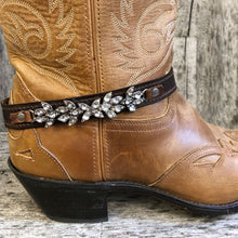 Load image into Gallery viewer, Crystal banded boot bracelet with distressed espresso leather
