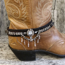 Load image into Gallery viewer, Espresso leather boot bracelet with Dancehall style chandelier crystals
