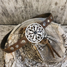 Load image into Gallery viewer, Dream catcher concho, crystals &amp; charms styled on a slim boot bracelet
