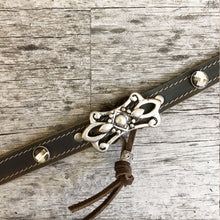 Load image into Gallery viewer, Flourish concho with crystals on espresso boot bracelet

