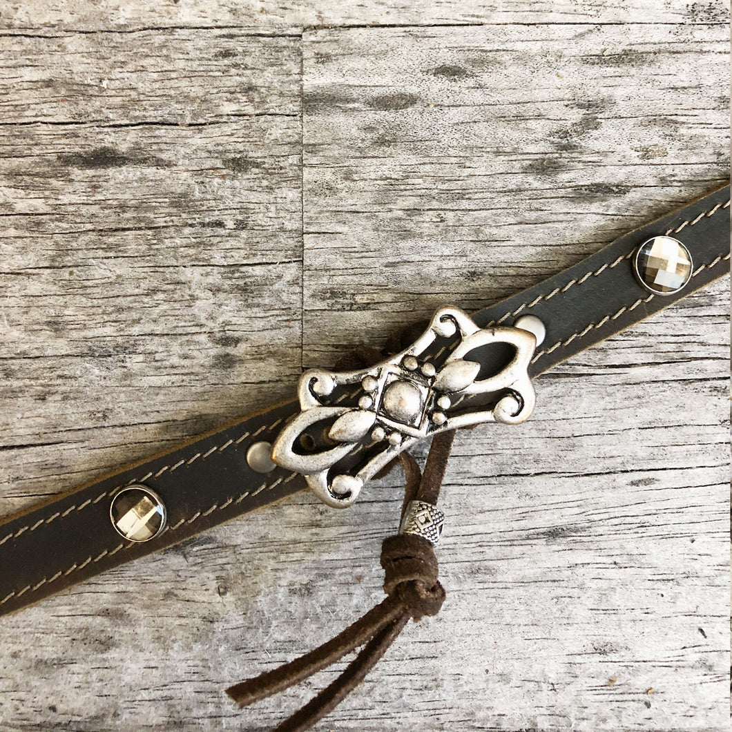 Flourish concho with crystals on espresso boot bracelet