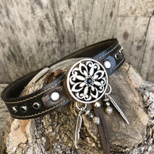 Load image into Gallery viewer, Dream catcher concho and crystals on a espresso leather strap
