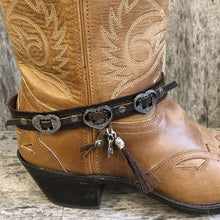 Load image into Gallery viewer, Heart conchos, charms &amp; horse hair tassel on boot bracelet
