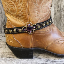 Load image into Gallery viewer, Bison textured leather boot bracelet with crystal concho and crystal spots
