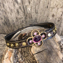 Load image into Gallery viewer, Bison textured leather boot bracelet with crystal concho and crystal spots
