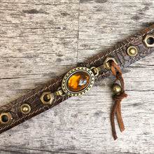 Load image into Gallery viewer, Rustic Boot Bracelet with Amber cabochon style concho
