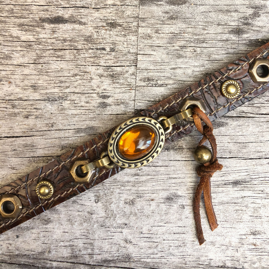 Rustic Boot Bracelet with Amber cabochon style concho