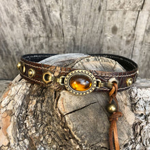 Load image into Gallery viewer, Rustic Boot Bracelet with Amber cabochon style concho
