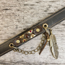 Load image into Gallery viewer, Leather boot bracelet accented with  vintage cabochon beads, crystals and charms
