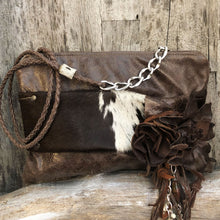 Load image into Gallery viewer, Italian Leather Cross Body Clutch with Cow Hide Wrist Strap
