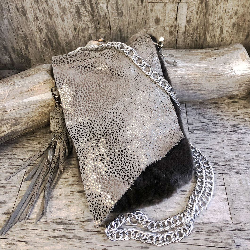 Metallic Leather and Shearling Festival Bag