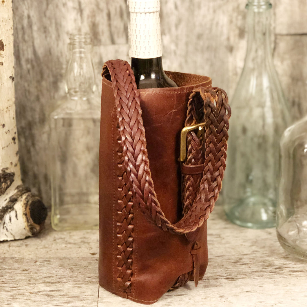 Chestnut leather Spirit Bag with English braided belt