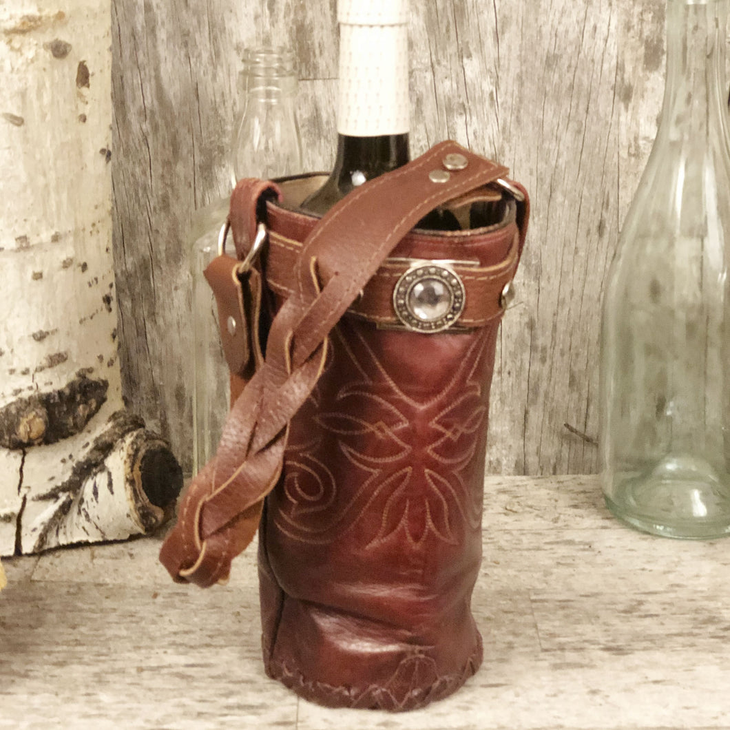 Vintage cowboy boot Spirit bag in merlot leather with crystal rivets and concho
