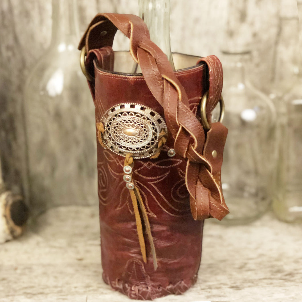 Vintage cowboy boot Spirit bag with verdigris spots and concho