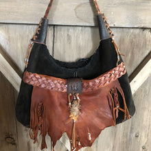 Load image into Gallery viewer, One-of-a-kind Black Suede Western Bohemian Hobo bag
