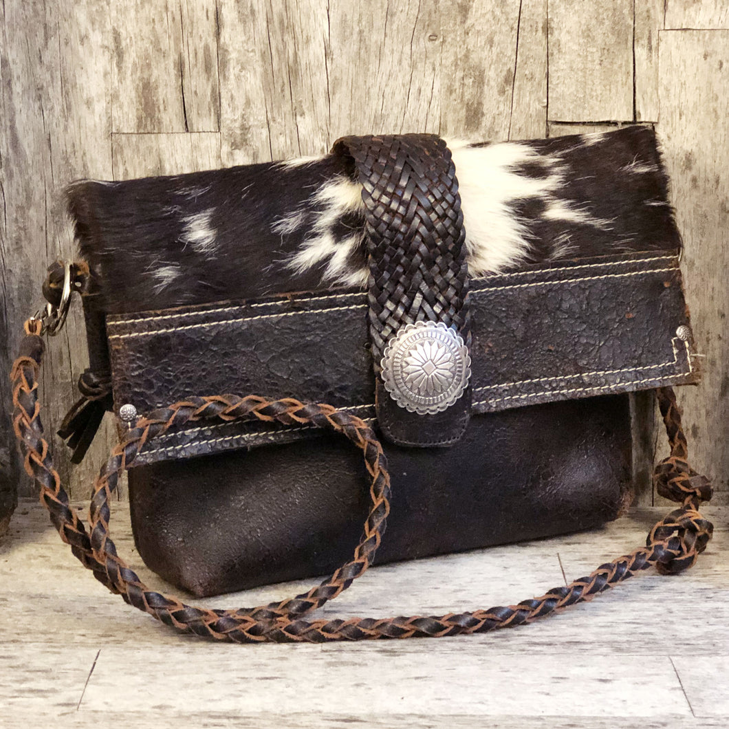 Cow Hide Cross Body Bag with Buffalo Hide